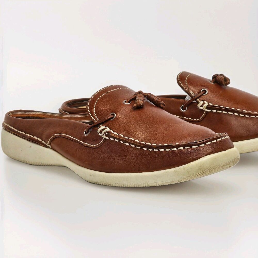 Bass Boater Aboard Women 8.5M Brown Leather Boat Shoes Mules Tassel Slip On - Picture 5 of 13